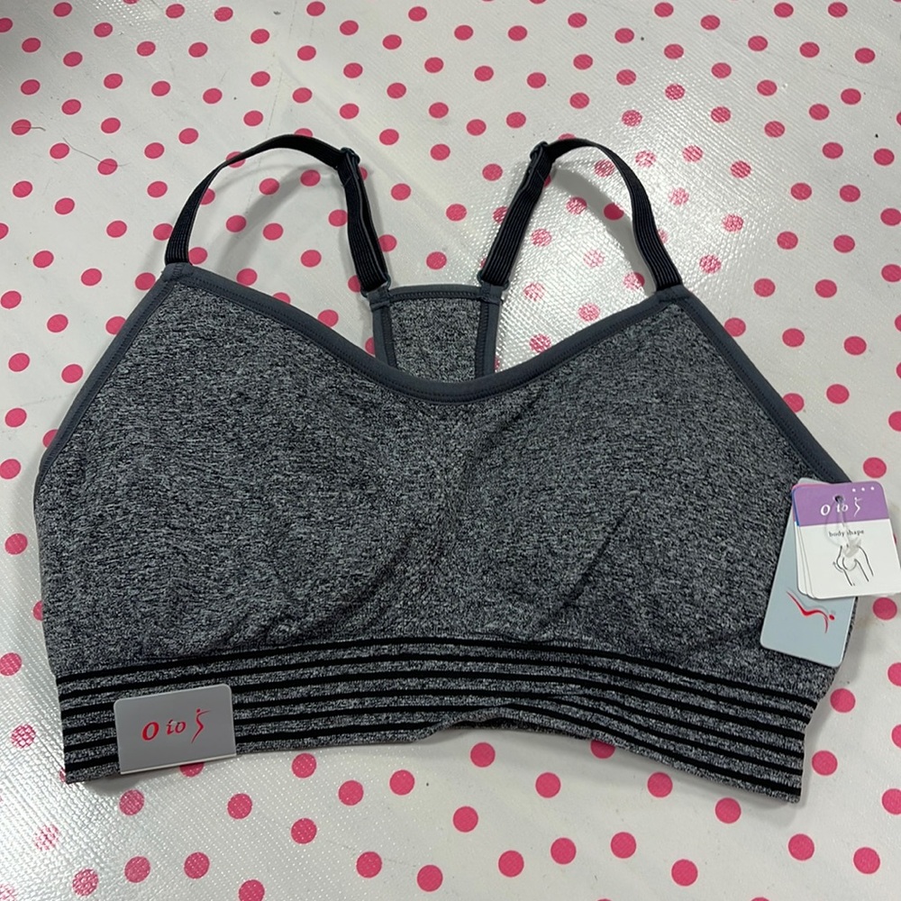 Sports bra, size S/M- RUNS SMALL, gray heathered, foam bra cups